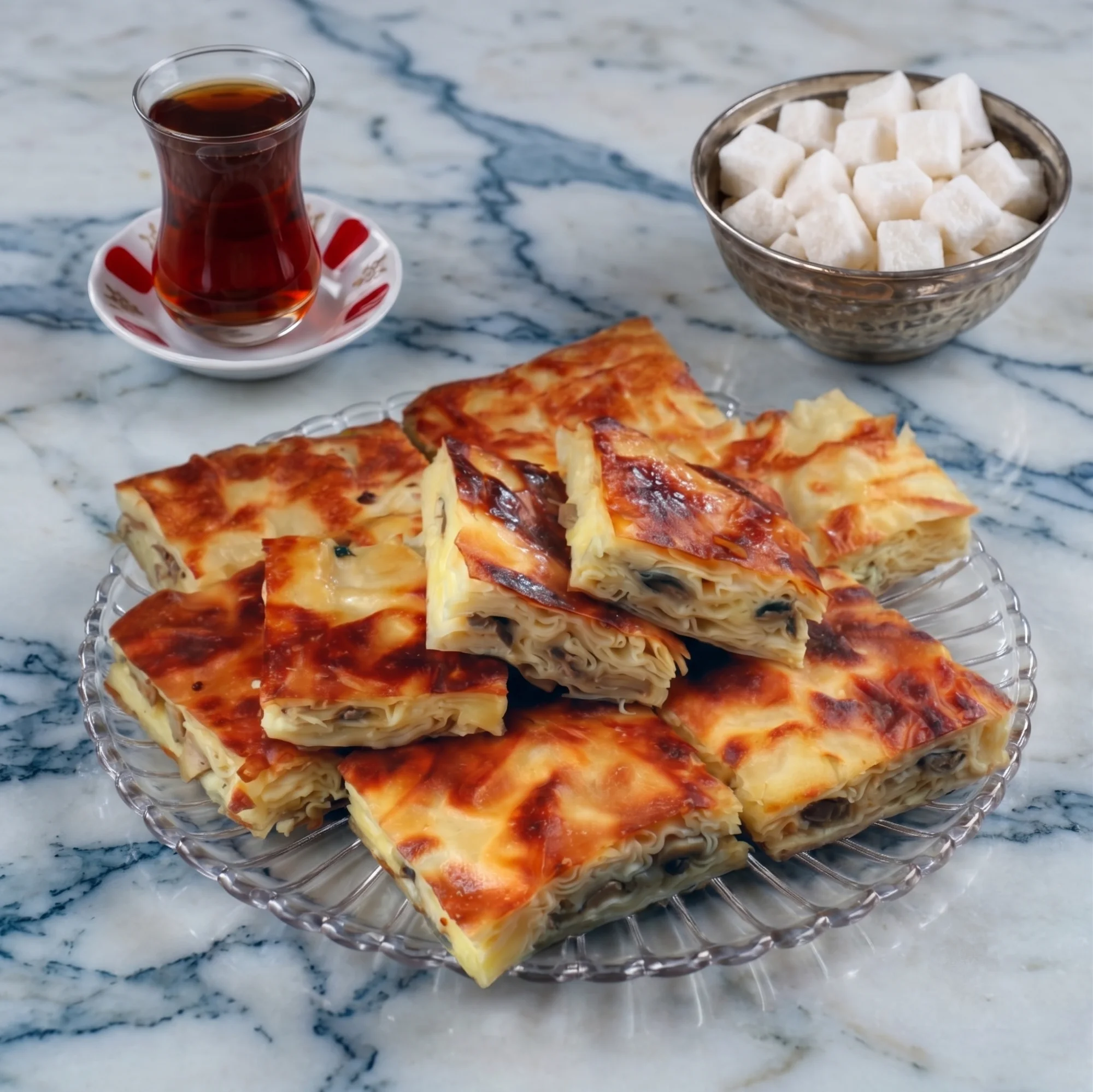 Mantarlı Kaşarlı Tepsi Su Böreği